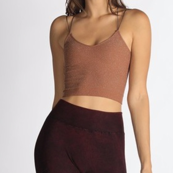 NWT Sparkle Cognac Cropped Camisole - Picture 2 of 4